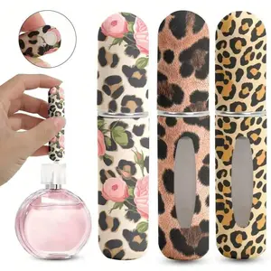 5ML Leopard Print Square Perfume Refill Bottle, Portable Reusable Scent Spray Container, Mini Travel Atomizer with Floral Design, Compact