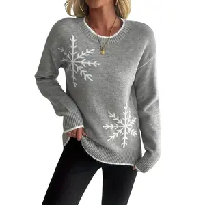 Women's Fashion Sweater with SnowflakePattern, Elegant Christmas Knit Top for DailyCasual Wear, Perfect for Fall & Winter Seasons