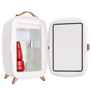 Vevor Mini Fridge for Bedroom, 6L Luxury Skin Care Fridges with Mirror and LED Light, AC/Cosmetic Fridge for Office Dorm Car, Small Makeup Refrigerator Face Beverage Chill, White