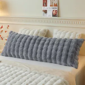 Fluffy Faux    Pillow Cover, Soft Cute Bubble Shaggy Plush Bed  Pillowcase with Zipper Closure, Long 20"x54" Fuzzy Furry Pillow Case for  Side Sleeper, Light Grey