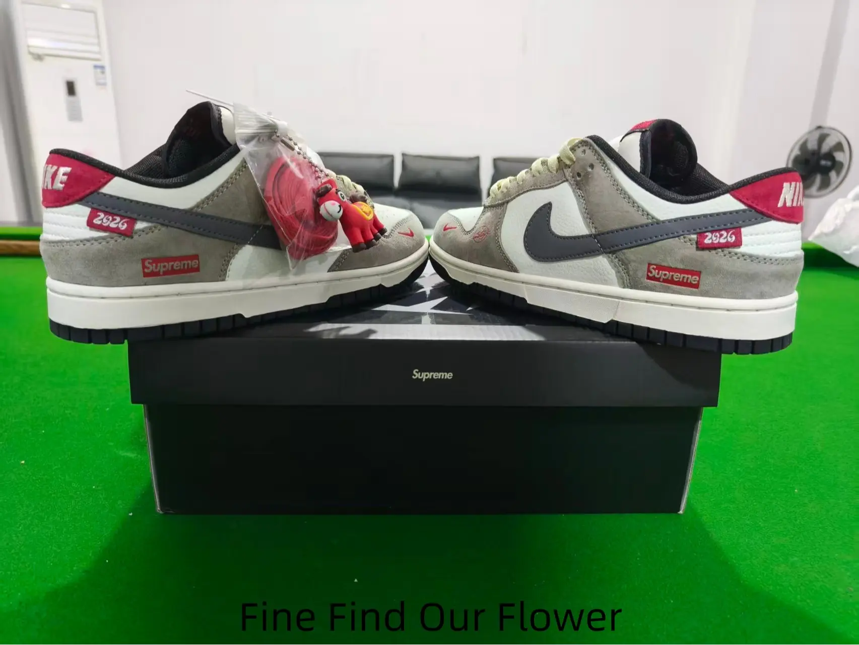 Gray Off White Suede Spliced Low Top Skate Sneakers For Men Women, Mixed Leather & Suede Upper, Fashion Decor Pendant, Cushioned Insole, Non-Slip Rubber Outsole, Casual Street Flat Shoes, Unisex Daily Fashion Footwear