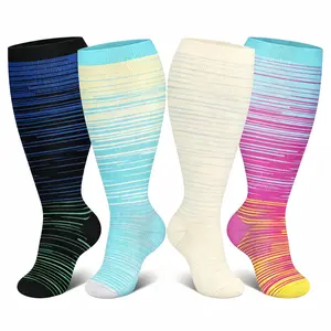 3 Pairs Plus Size Wide Calf Compression Socks Elastic Breathable Knee High Support Socks Swelling Relief for Travel Work Fitness