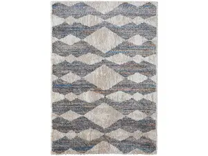 212 MAIN HomeRoots 514544 8x10 ft. Multicolor Chevron Area Rug, Tan-Ivory-Blue, Power-Loomed, Stain Resistant, Multicolor Rug