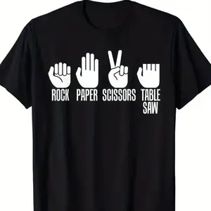 Funny "Rock Paper Scissors Table Saw" 100% Cotton Short Sleeve Tee | Round Neck Unisex Tops Tees