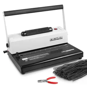Coil Spiral Binding Machine 4:1 pitch - Manual Hole Punch - Electric Coil Inserter - Adjustable Side Margin - for Letter Size/A4/A5, Comes with 1 Box 5/16'' Plastic Coil Binding Spines & Plier
