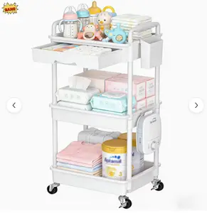 3-Tier Rolling Storage Cart for Baby Room Space Saving Wheeled Organizer with Smooth Wheels Sturdy Design Easy Access Multi-functional Kids Furniture for Nursery