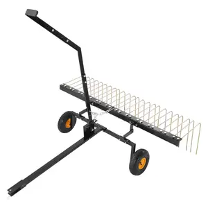 Tow Behind Dethatcher, 60-inch Tow Dethatcher with 24 Steel Tines, Lawn Dethatcher Rake for ATV or Mower, Tow Behind Lawn Rake with Lift Handle for Leaves, Pine Needles, and Grass