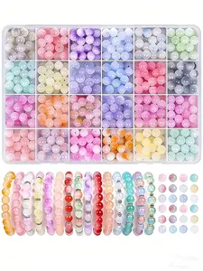 24 Color 8mm Dual Color Glass Beads Bracelet Making Kit, Includes 800pcs 8mm Glass Beads, DIY Jewelry Materials Pack