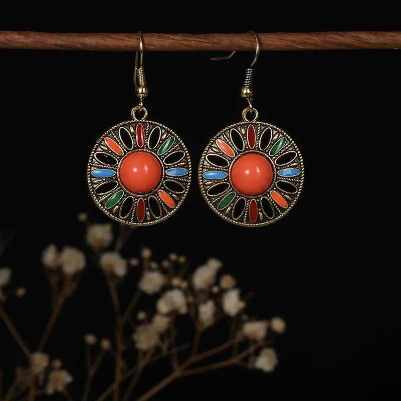 H1213 1 multi color oil drop hollow earr