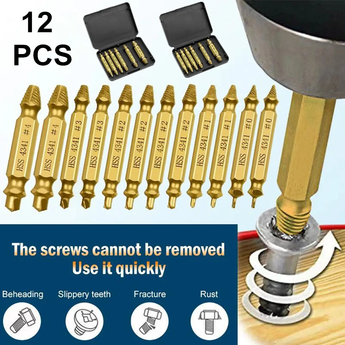 12-Piece Damaged Screw Extractor Set – Easy Broken Bolt & Stripped Screw Remover Tool Kit Screwdriver Bit Clip Multifunctional Screwdriver