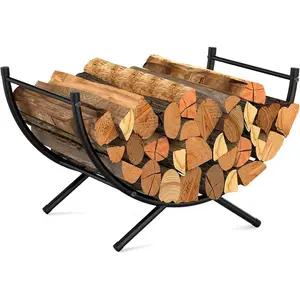 Curved Firewood Rack,24 inches -coated Metal Fireplace Log Holder for Firewood Storage,Ideal for Indoor and Outdoor Fireplaces  Storage,Black