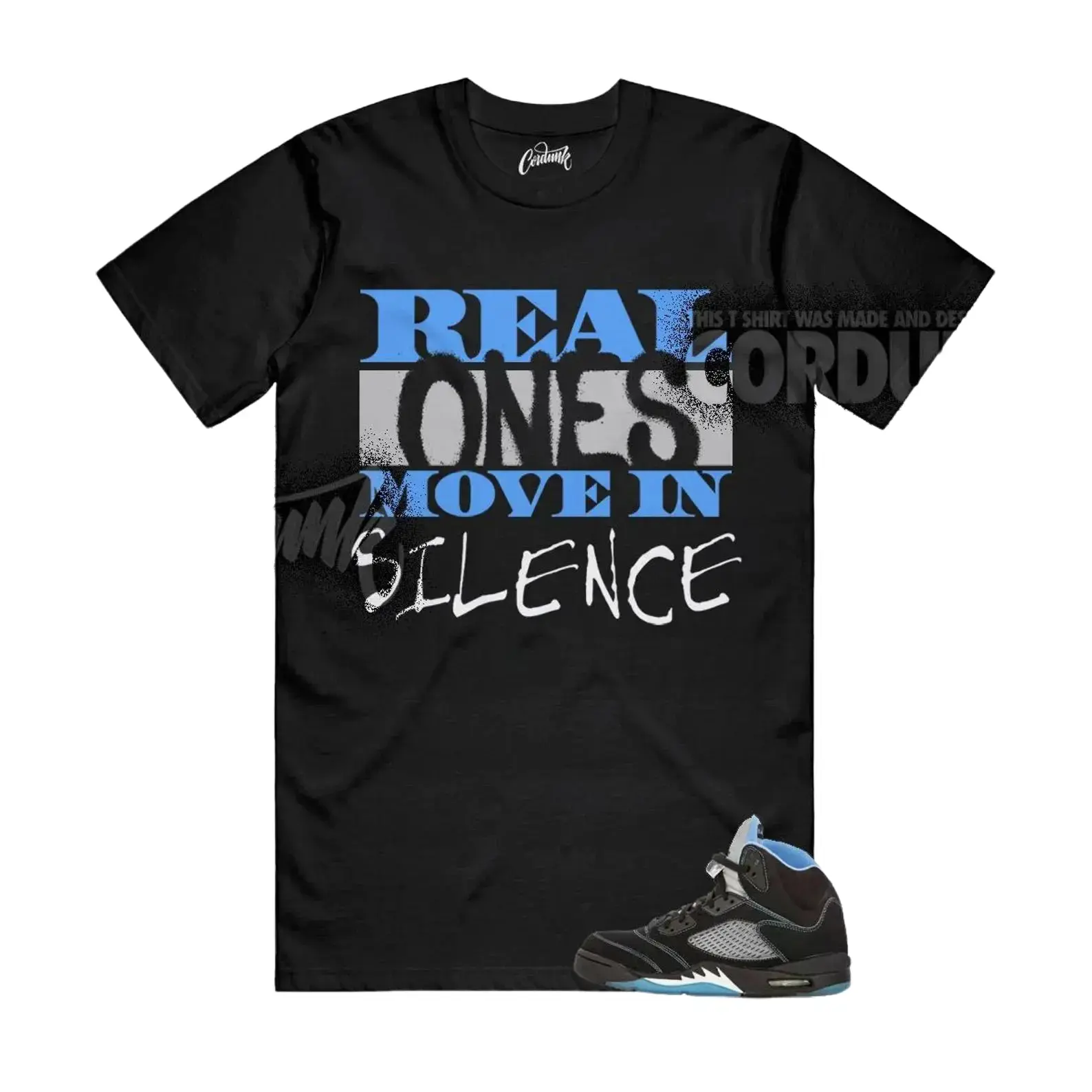AJ5 Black Uni Blue White Matching Shirt, Real Ones Move In Silence Graphic Tee, Rap HipHop Unisex T-Shirt, Gift For Women and Men, Best Gift