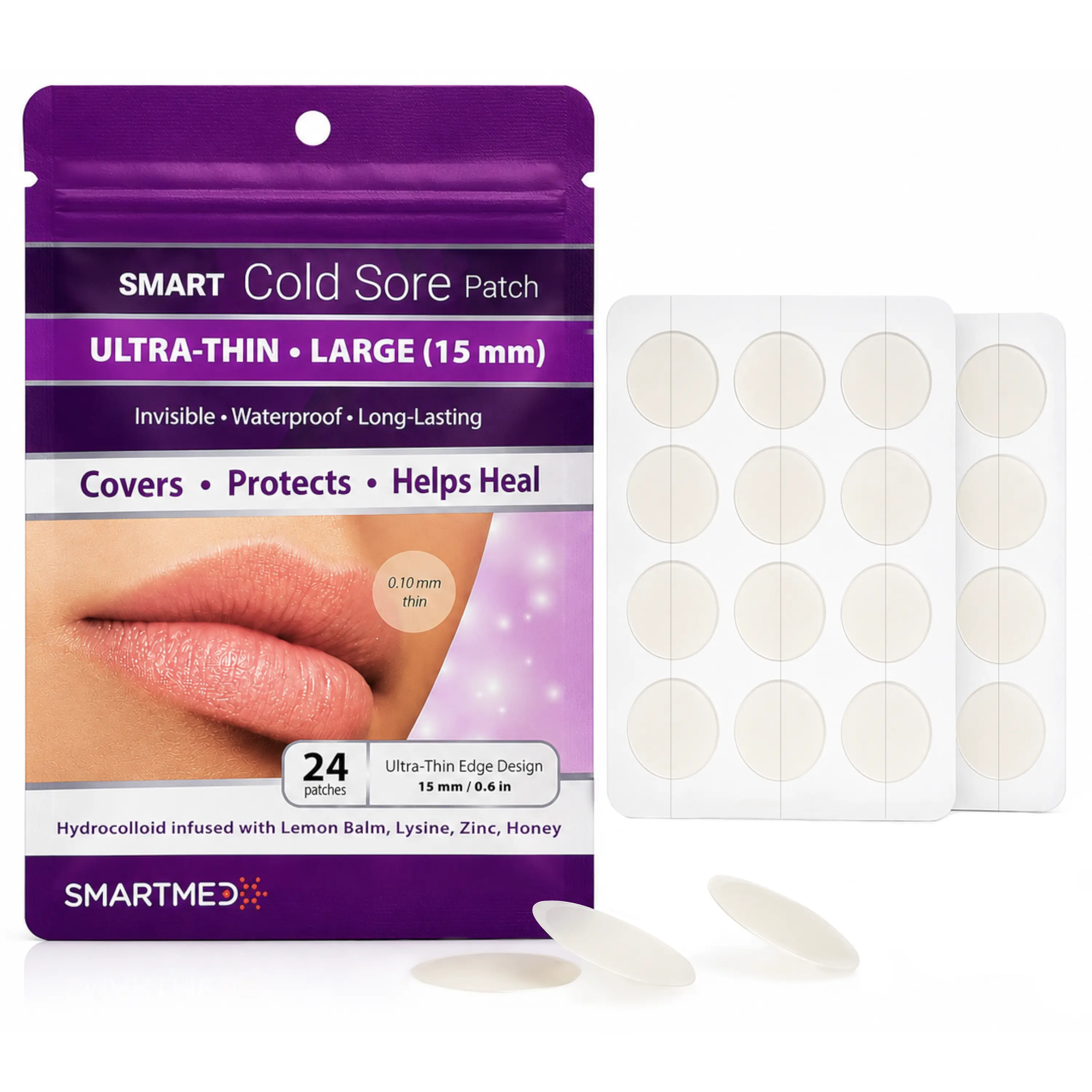 Lemon Balm Gel-Infused Smart Cold Sore Patch, 15mm Ultra-Thin Gentle Remedies for Relief, Care & Treatment, 24-Count Beauty & Personal Care Solution