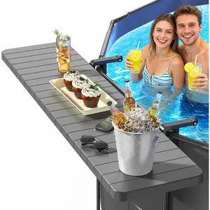 Pool Bar for Above Ground Pools,  Swim-Up Poolside Bar for Round Frame Swimming Pools, Patio Poolside Table Fits <=4.4" Top Rail, Heavy-Duty ABS Tabletop (49"x9.6") Holds 110 lbs, Dark Gray