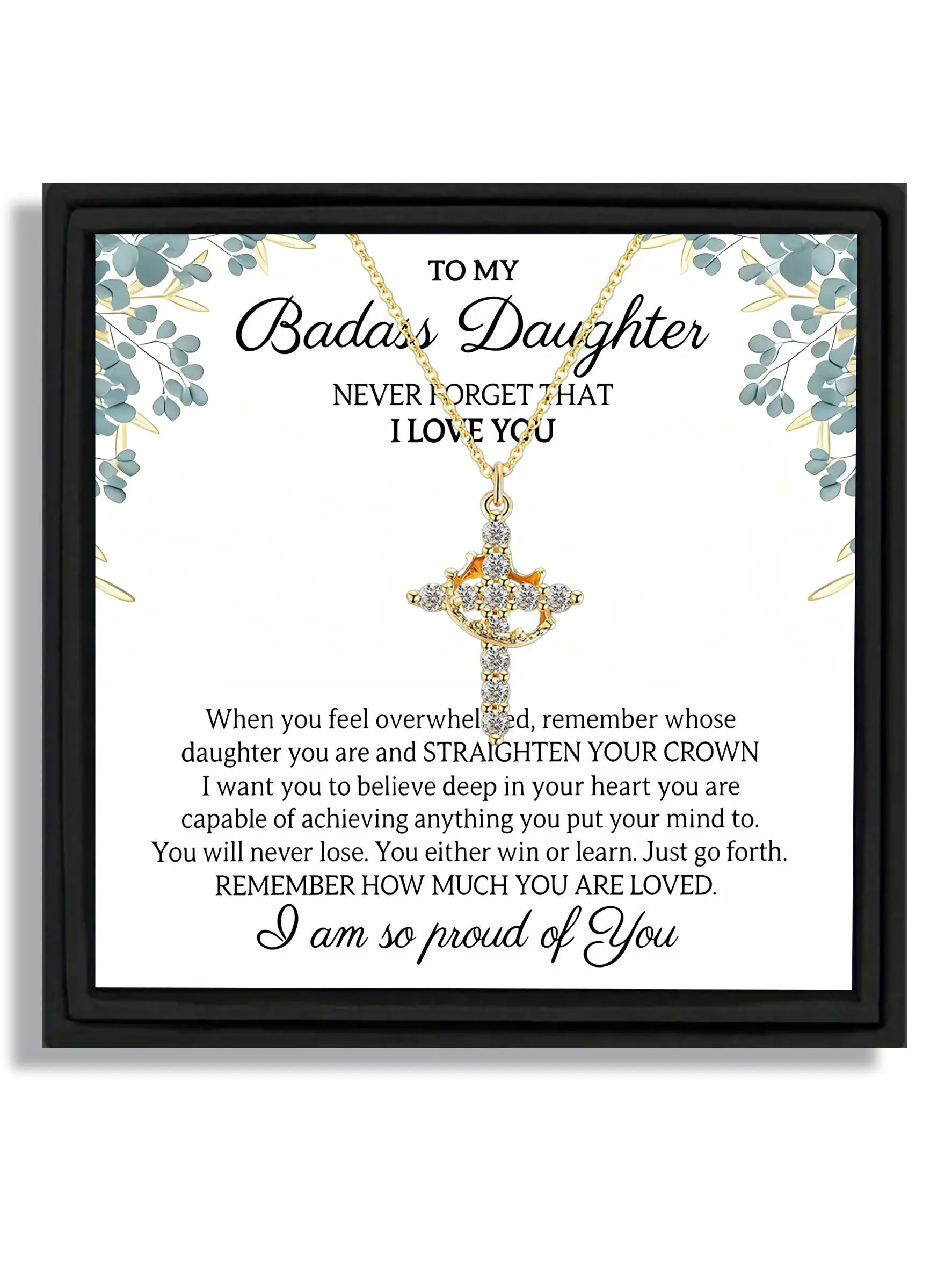 1 piece daughter birthday gift crown cross pendant necklace gift box with blessing card and box Love Heart Necklace