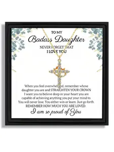 1 piece daughter birthday gift crown cross pendant necklace gift box with blessing card and box Love Heart Necklace