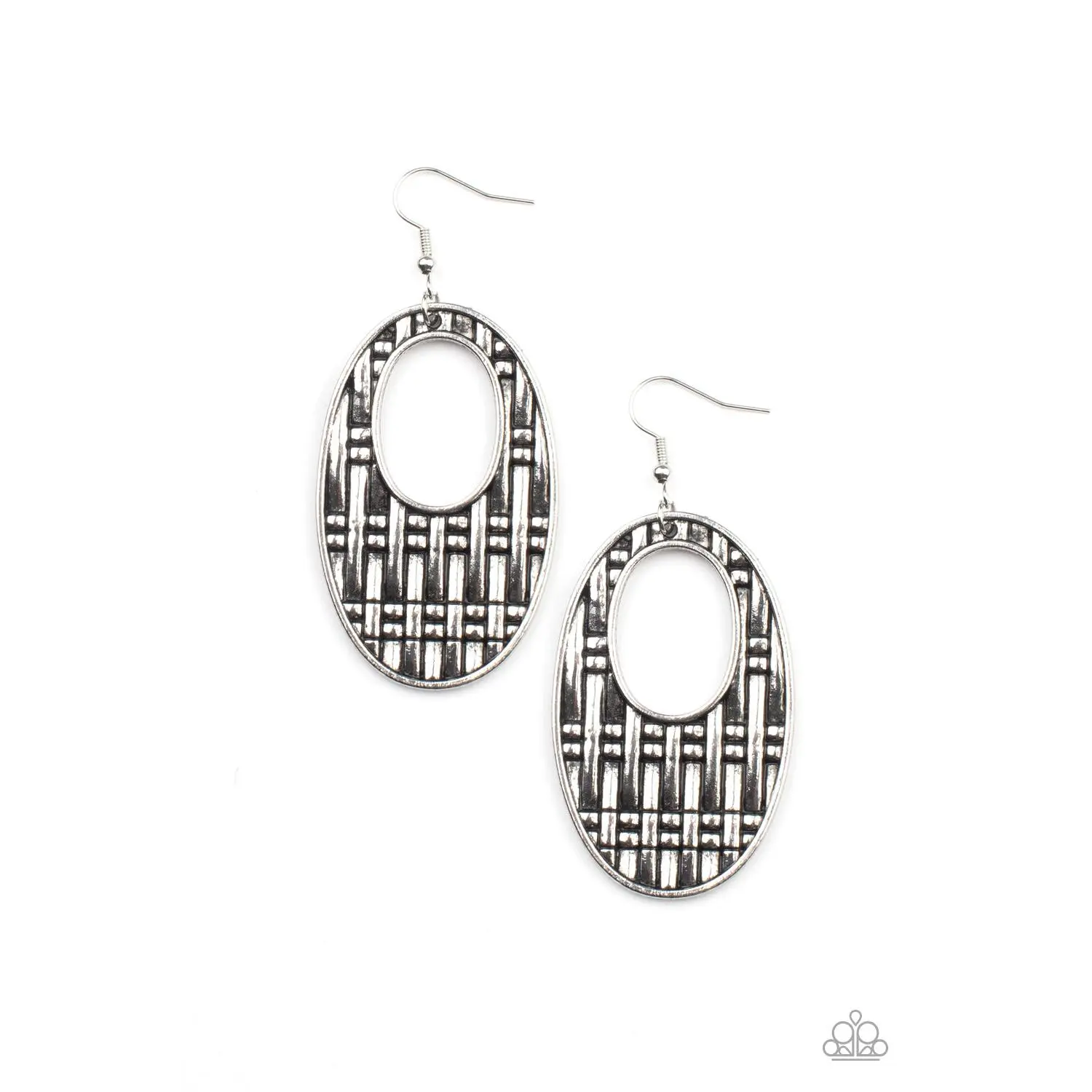 Engraved Edge - Silver Oval Earrings - Paparazzi