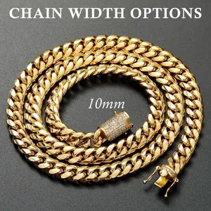 8 Karat Vacuum-Gold Plated Miami Cuban Link Necklaces/Bracelets, 5A+ Canada Zircon Hip Hop Chain Link Jewelry, Unisex Fit, Casual Daily Wear, Ideal Valentine/Birthday Gift for Partners, Includes Monaco Mexico Micro Promise Chains, Chain Link