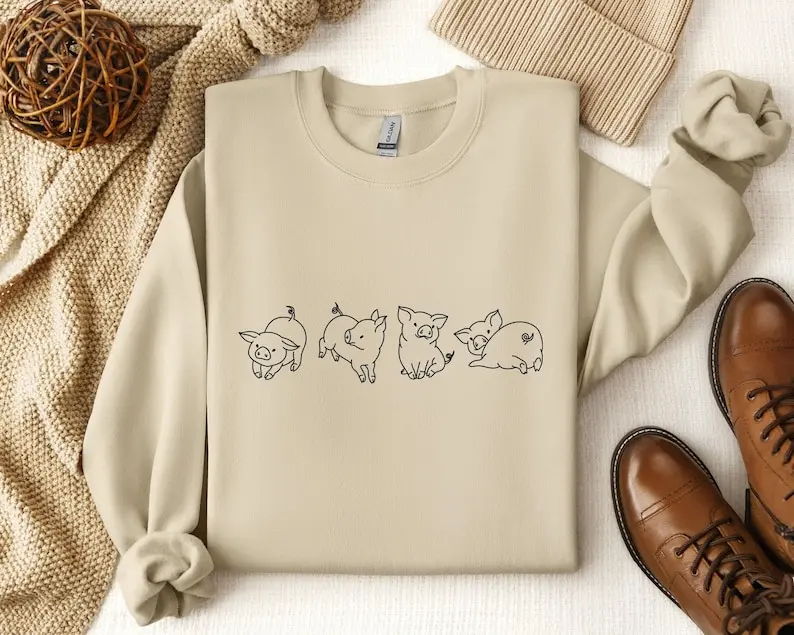 Minimalist Cute Pig Sweatshirt, Farm Shirt, Pig Lover Gift, Cute Pig Crewneck, Animal Lover Pullover Sweater, Pig Mom, Farmer Shirt