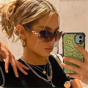 2026 2025 European Double Ring Chain Glasses, Retro Frameless Wrapped Gift, Outdoor Fashion Eyewear
