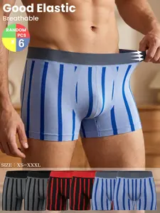 Men's Striped Breathable Athletic Boxer Briefs, Stretchy Boxer Briefs, High Stretch Comfort, Non-Irritating Waistband, Suitable for Daily Commute or Sports