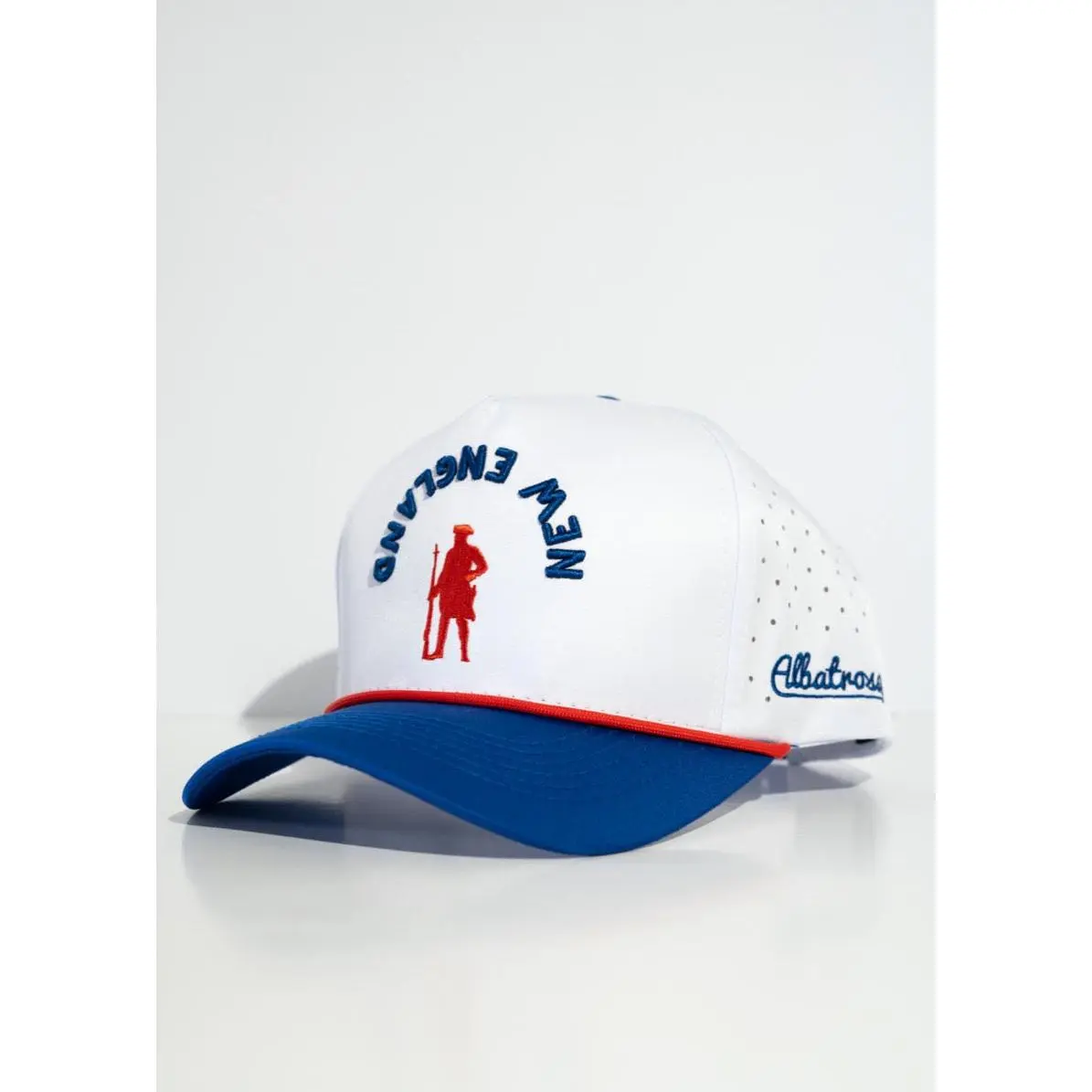 New England Minuteman Hat - Cotton Polyester Spandex Blend Adjustable Snapback with Perforated Back Panels & Embroidery