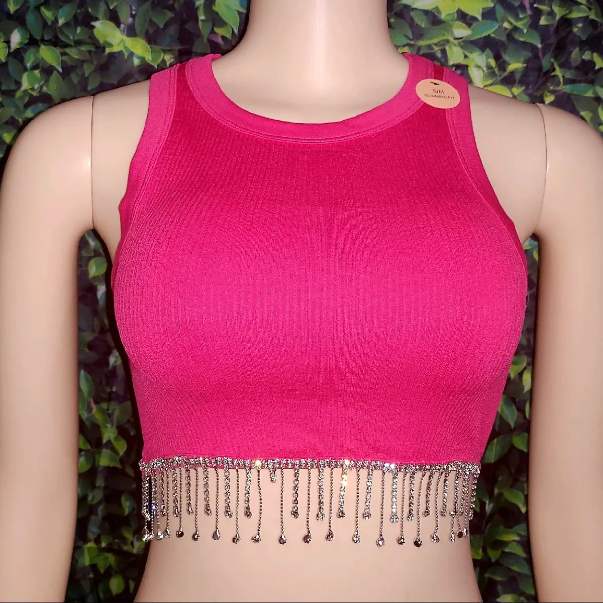 Women's Rhinestone Dangling Crop Top for Fashionable Tank Style - Womenswear