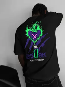 Men'S  Neon Green And Pink Lightning Pattern Print T-Shirt - Beige Street Style Tee Featuring a Lighter Flame Design, with a Slogan Print on The Back (Lighter/Love Fire), Comfortable Round Neck Short Sleeve Casual Summer Top