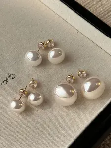 3 Pairs Elegant Gold-plated Imitation Pearl Stud Earrings Set | White Tone Imitation Pearl Earrings for Women | French Vintage Design | High Quality Jewelry for Daily Wear & Special Occasions | Minimalist Fashion Accessory Minimalistic Appeal