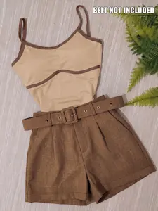 Women's Colorblock Halter Top & High-Waisted Shorts Set, Casual Summer, Slim Fit, Fitted, Two-Piece Ensemble, Womenswear, Clothes