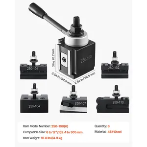 VEVOR Quick Change Tool Post Set, 6 Pcs, Includes Lathe Tool Holders, Piston Type Tool Post with Turning Tool Holder Accessories, Fit for Mini Lathe Metal Lathe 6-12 Swing, Durable Steel Material