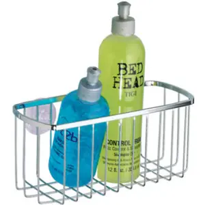 InterDesign Stainless Steel Suction Rectangular Basket - Chrome Shower Shelf, Bathroom Tub Accessories Organiser