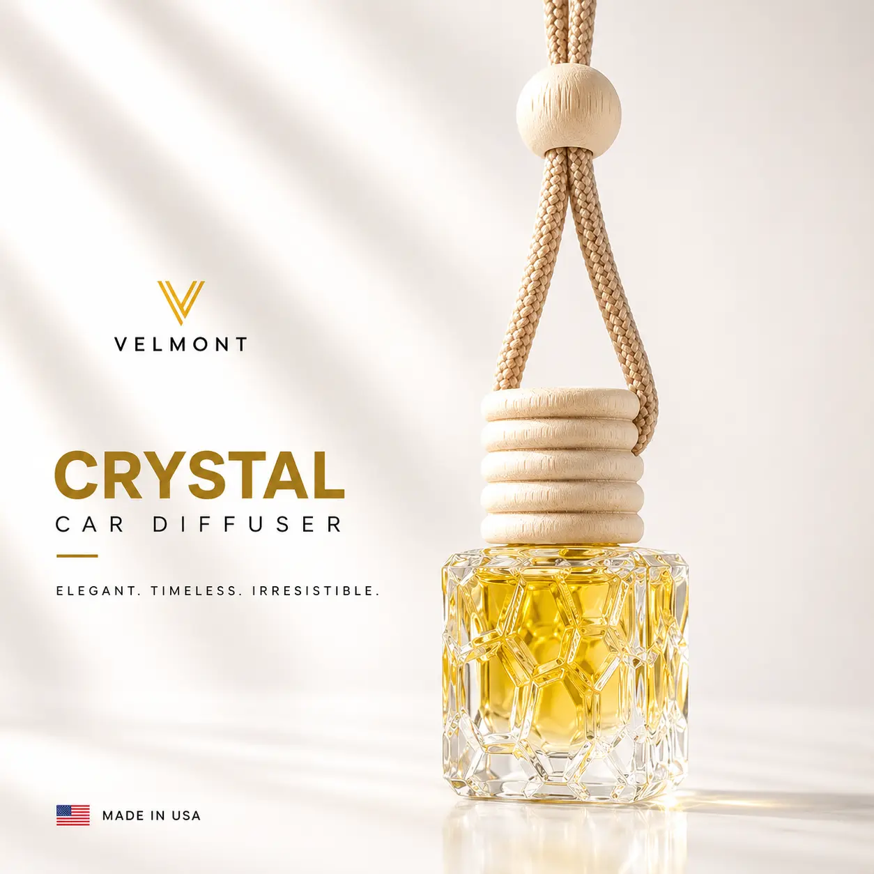 VELMONT Crystal Car Air Freshener – Premium Essential Oil-Infused Hanging Car Diffuser, Long-Lasting Luxury Fragrance & Odor Eliminator for Car Interior Accessories