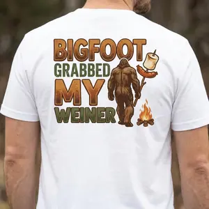 Bigfoot Caught My Weiner Men's T-Shirt Cotton Casual Streetwear Graphic Tee Perfect Gift for Bigfoot Enthusiasts