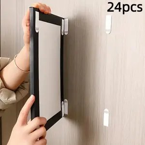 No-drill Picture Hanging Strips, 24pcs Double-sided Removable Wall Hooks for Frames & Artwork, Water-resistant Mounting Tape, Easy Wall Mounting Solution, Wall Mounted Hook