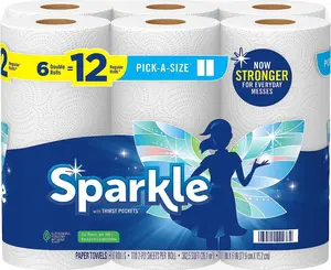 Sparkle Tear-a-Square Paper Towels, White, 6 Double Rolls