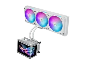ASUS ROG RYUO IV SLC 360 ARGB White Edition all-in-one CPU liquid cooler, shortened tubing for clean aesthetic, movable curved 6.67-inch display, 6 Year Warranty