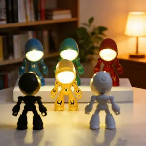 2-Pack Mini Robot LED Night Lights - Button-Operated, Glowing-Lit, Low-Voltage, Pocket-Size Cute Desk Lamp with Flexible Joints, Portable Eye-Caring Reading Light, Creative DIY Desktop Ornament, Kids' Stocking Stuffer Gifts, Button-Operated Night Lights,