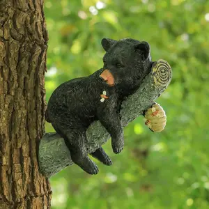 New Black Bear Climbing Tree to Steal Honey Resin Craft Country Hanging Decoration Outdoor Decor Garden Statue Ornament