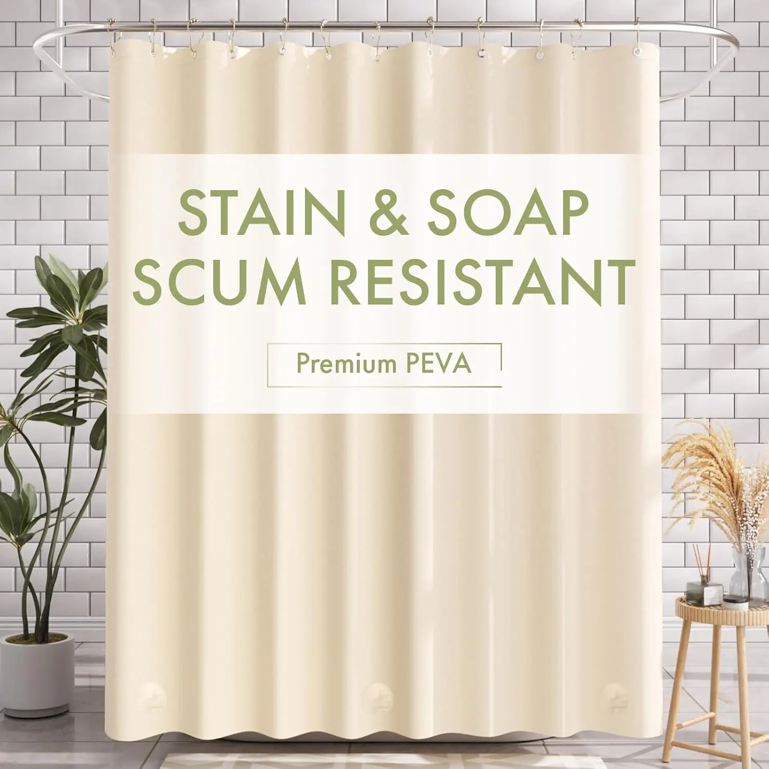 Amazon Bathroom Shower Curtain Liner, 72x 72m Color Shower Curtain Liner, Lightweight Plastic Shower Curtain Liner, Cute PEVA Waterproof Cream Shower Curtain, Suitable for Bathroom, with 3 Magnets and 12 Eyelets