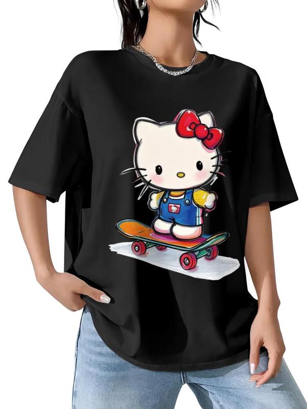 Sanrio Skateboard Hello Kitty Graffiti Tee Red T-Shirt with Cartoon Character Design for Fans of Sanrio Characters
