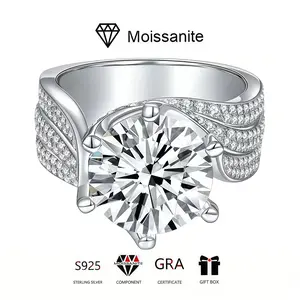 S Silver Inlaid 5 Carat Moissanite Ring High-Quality Luxury Women's Fashion Ring Symbolizing Love/Uniqueness/Freedom Suitable for Daily Wear, Engagement, Proposal, or Love Confession Perfect Jewelry Gift for Christmas for Relatives and Friends