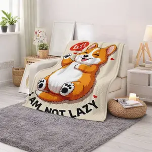 Cute Sleeping Corgi Dog Cartoon Print Blanket for Cozy Home Use and Outdoor Picnic Soft Warm Throw for Pet Lovers Ideal Birthday Christmas Holiday Gift for Men Women Friends Family Perfect Gift Idea