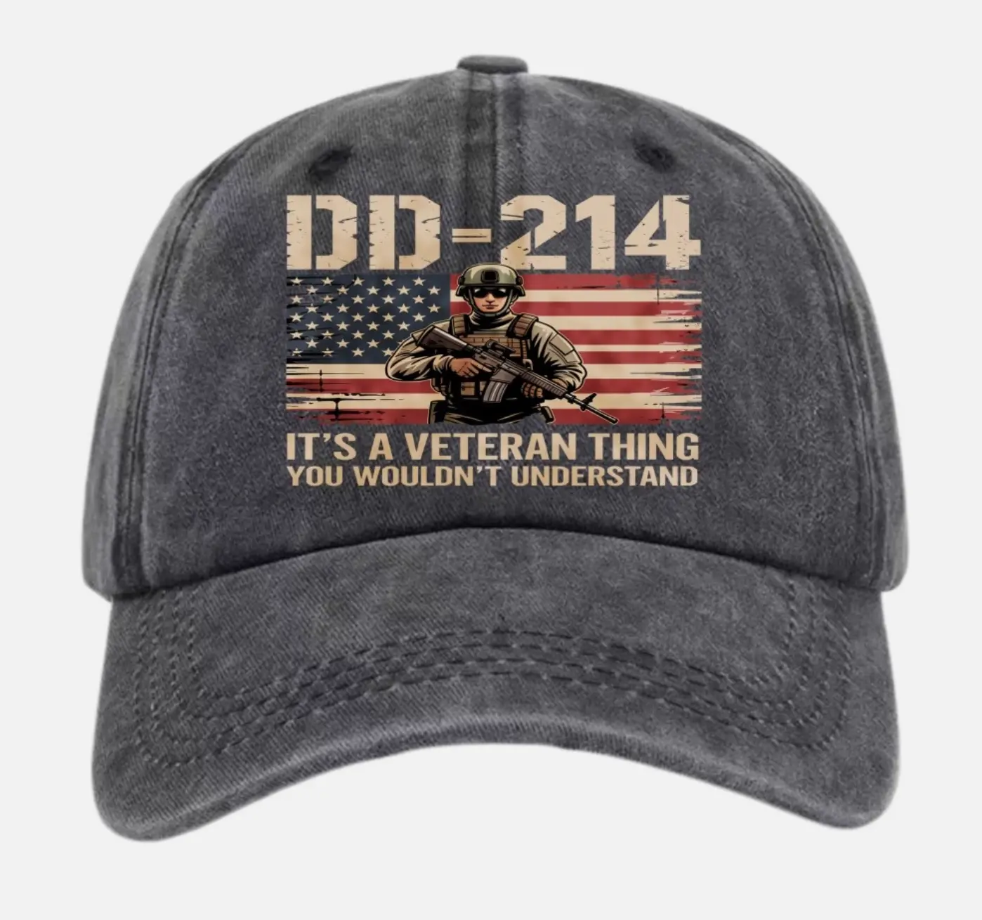 DD-214 "It's A Veteran Thing" USA Flag Washed Cotton Baseball Cap, Vet Dad Hat