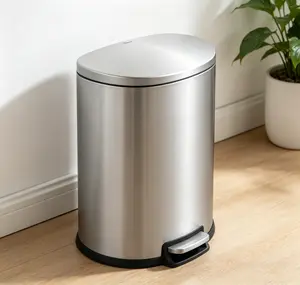 QUALIAZERO 13Gal Stainless Steel Step Trash Can | Hands-Free Soft Close