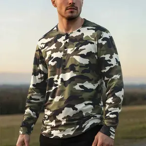 New Men’s Printed Camouflage Pattern Crew Neck Drop Shoulder Pullover Versatile Long Sleeve Top