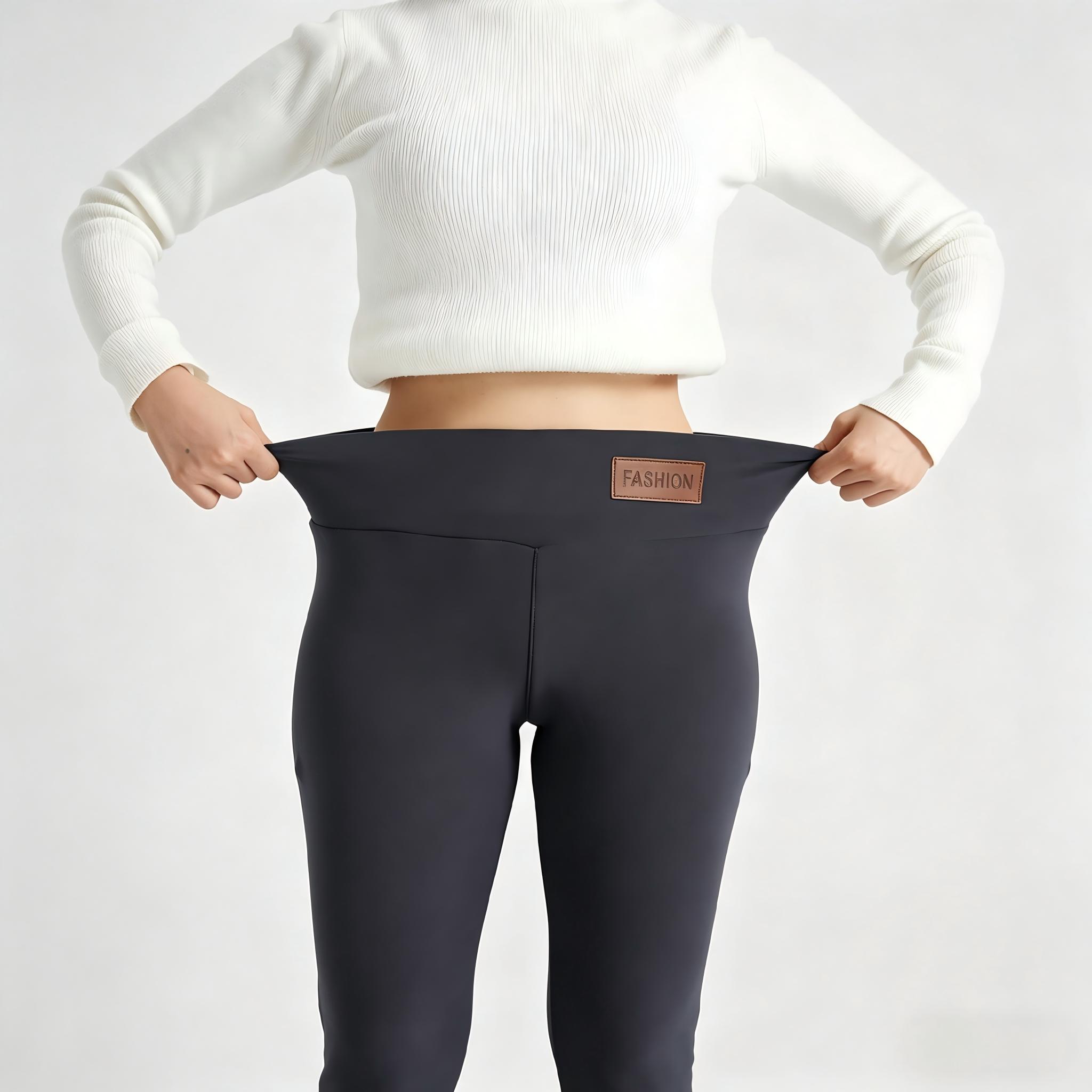 Women's High Waist Fleece Lined Leggings Elastic Comfortable Solid Color Tight Fit Pants for Winter Sports Yoga Running High Stretch Leggings Womenswear Bottom