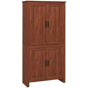 HOMCOM 64" Freestanding Gray Oak Kitchen Pantry Cabinet, Wall Cabinet Alternative with 4 Doors and 3 Adjustable Shelves for Dining Room, Wall Cabinets