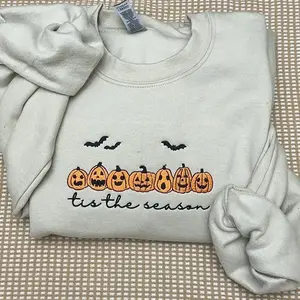 Tis the season pumpkins embroidered Pullover Womenswear Sweaters embroidered Sweatshirt, Halloween sweatshirt, spooky season sweatshirt, spooky season, spooky szk, spooky skeletons, skeletons sweatshirts