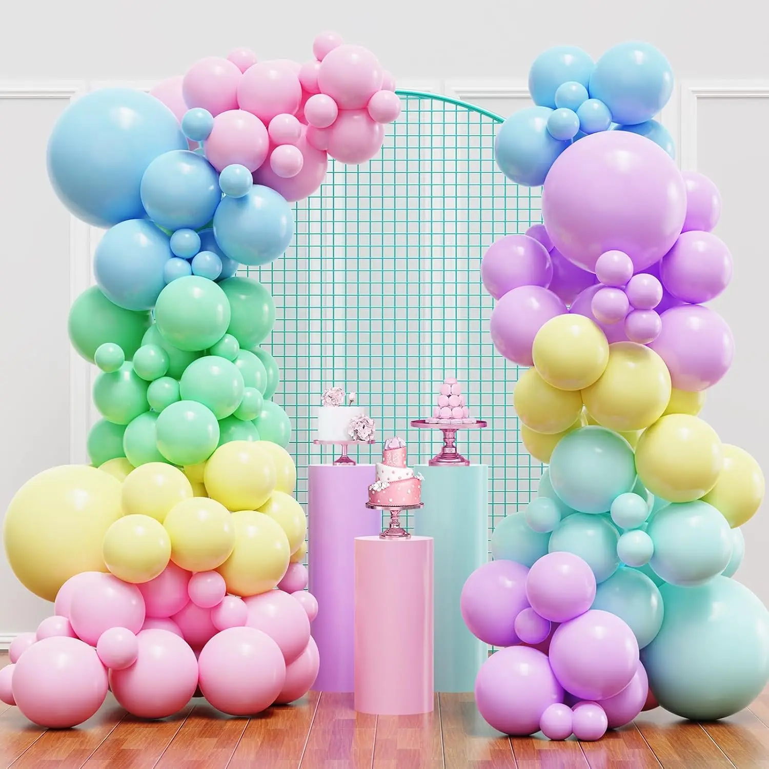 Pastel Balloons, 136pcs Pastel Balloon Arch Kit with Different Sizes, Multicolor Macaron Balloons for Birthday Rainbow Party Shower Gender Reveal Wedding Decorations